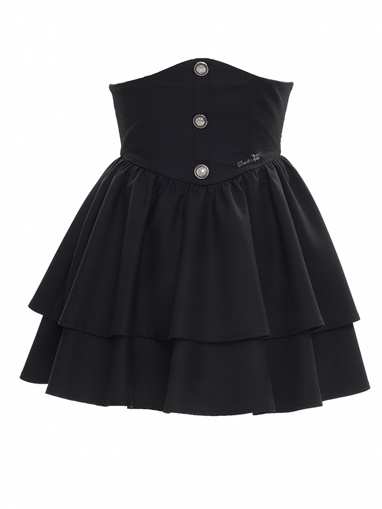 Overall mit hohen Hosenträgern, Taillengurten, abnehmbarem schwarzen Rock