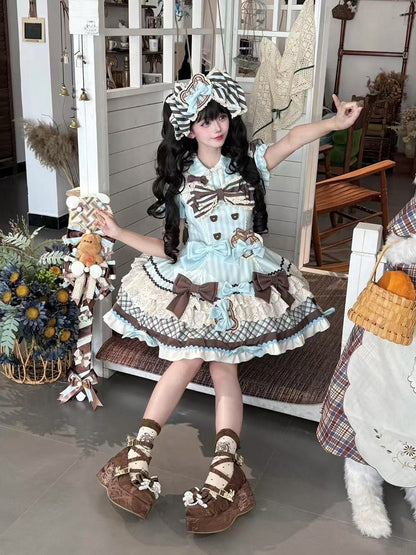 Details Kawaii Puff Theme JSK Dress Sleeves at with Chocolate Bowknot Back Lolita -
