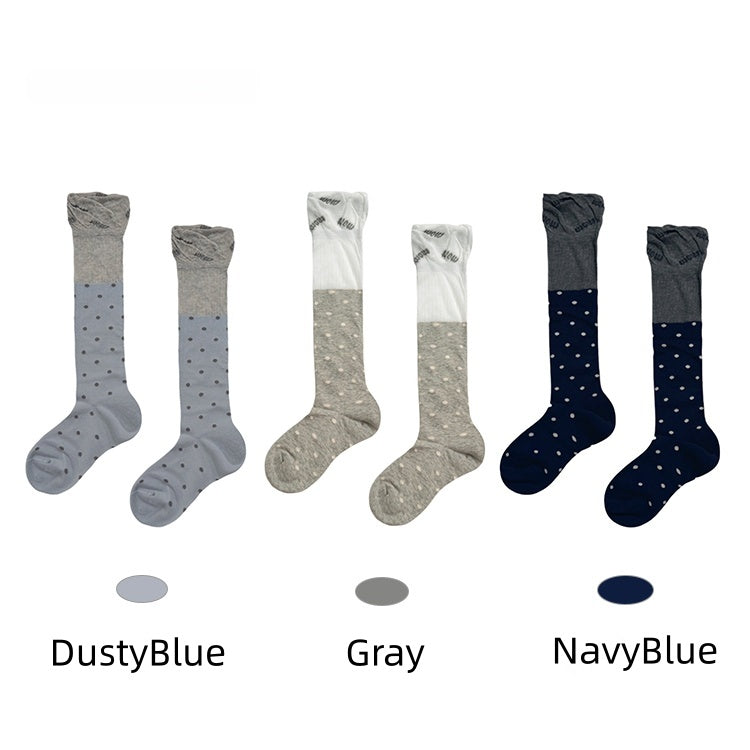 Dots Colors with 3 Pattern Ruffled Letter Cuff Polka Calf Socks