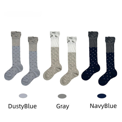 Dots Colors with 3 Pattern Ruffled Letter Cuff Polka Calf Socks