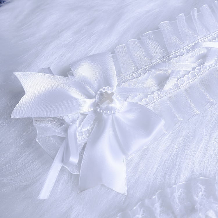 ピンク/ブルー/ホワイト ジライケイ クロス装飾レーストリム ちょう結びヘアバンド/ネックレス/リストカフ