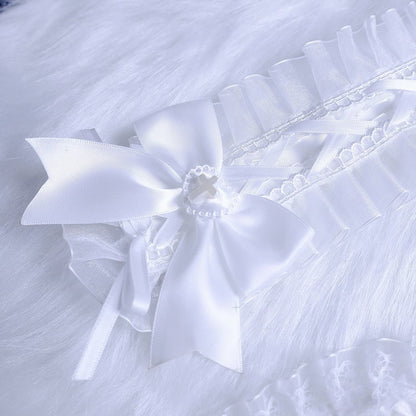 ピンク/ブルー/ホワイト ジライケイ クロス装飾レーストリム ちょう結びヘアバンド/ネックレス/リストカフ