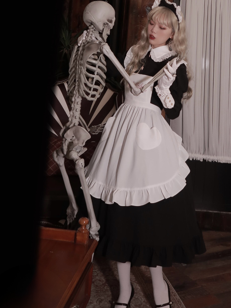 ロングボリューム予約メイドエプロンフリルワンピース