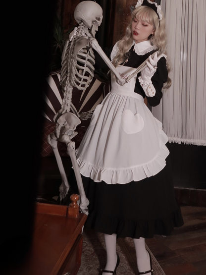 ロングボリューム予約メイドエプロンフリルワンピース