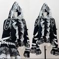 Lining Jirai Fur Lace with Opulent Rabbit Black Ear Kei Jacket White Faux