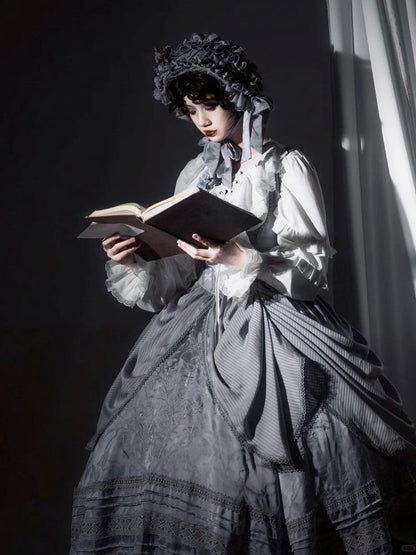 with Under Boned Waist Gray Gothic Bust Lolita Embroidery Dress Detail