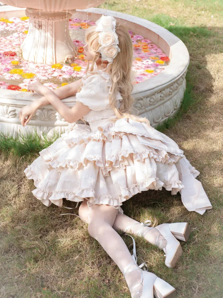 Rüschen Lolita Rock Prinzessin Korsett Taille Kleid Champagner OP mit