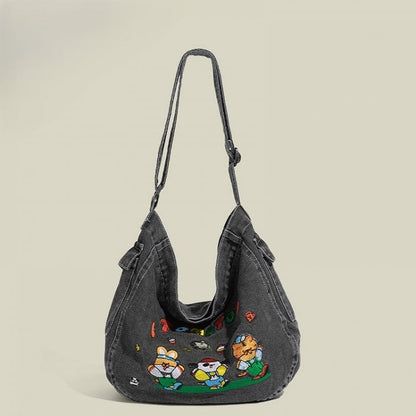 Bag Black/Blue Vintage Cute Animal Shoulder Embroidery