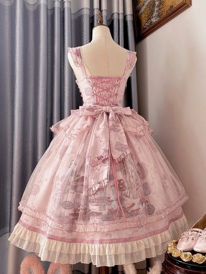 ピンクのバニーバスクウエストマッシュルームスカートプリンセスとジャンパーロリータプリント