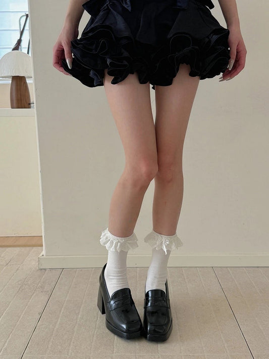 Lace Socks Bow Ruffle