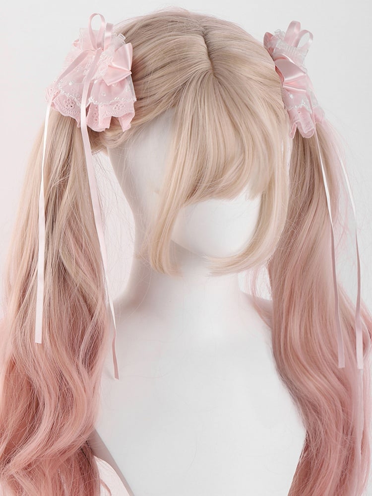 Ribbon Long Lace Hairclips Lolita Blue/Pink Bowknots
