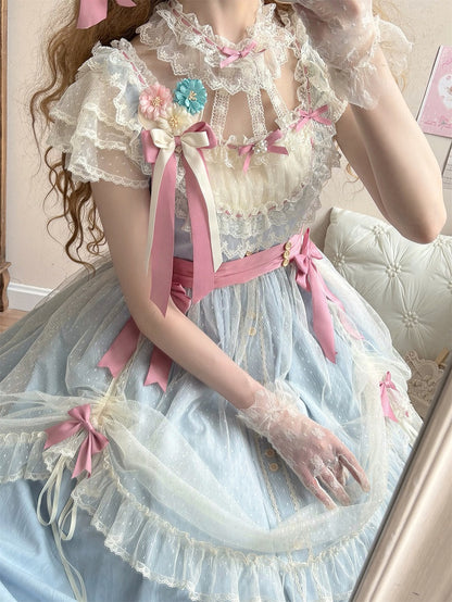 Version Lolita Long Lace Classic with Elegant and Blue Dress Bow Details