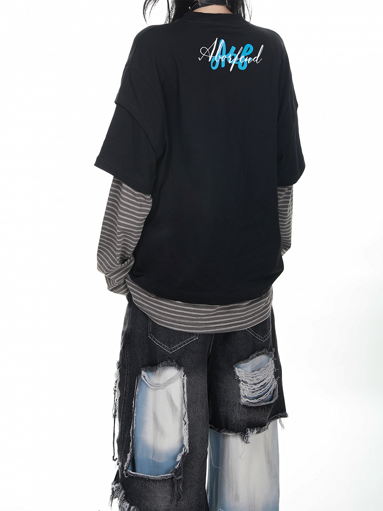 Vibe Long Faux Top Punk Sleeve Two-Piece Striped Sleeves with White/Black