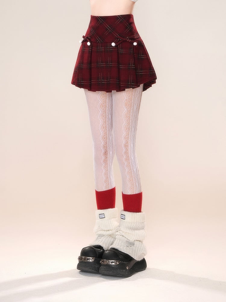 Black Red Plaid Pattern Detachable Bowknot Christmas Skirt