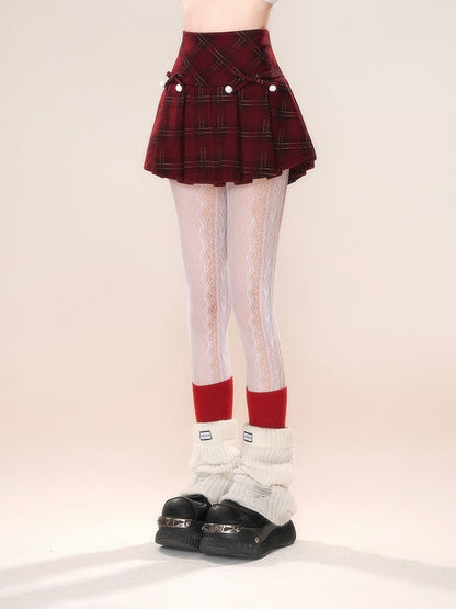 Black Red Plaid Pattern Detachable Bowknot Christmas Skirt