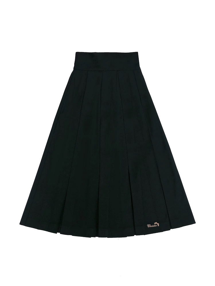 75cm Length Black / High Waist Box Pleat Skirt 65
