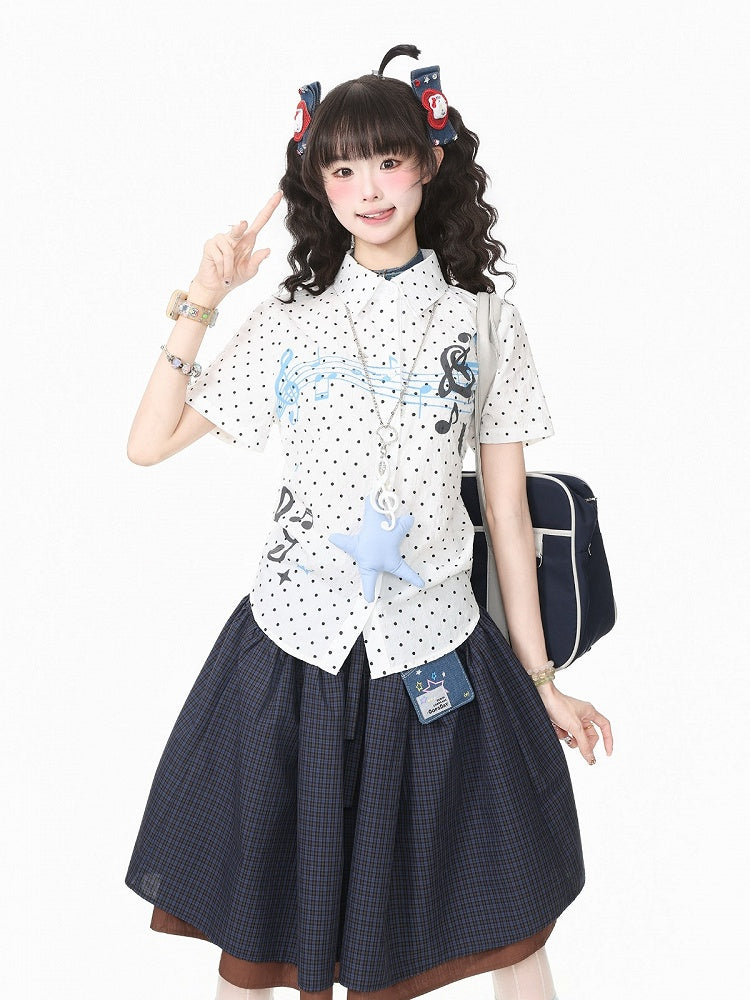 White Short Sleeve Shirt with Musical Note Print - Languid Park