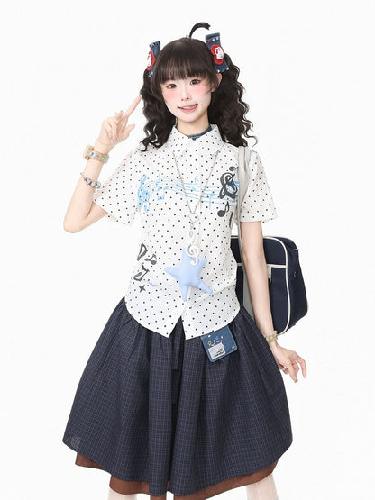 White Short Sleeve Shirt with Musical Note Print - Languid Park