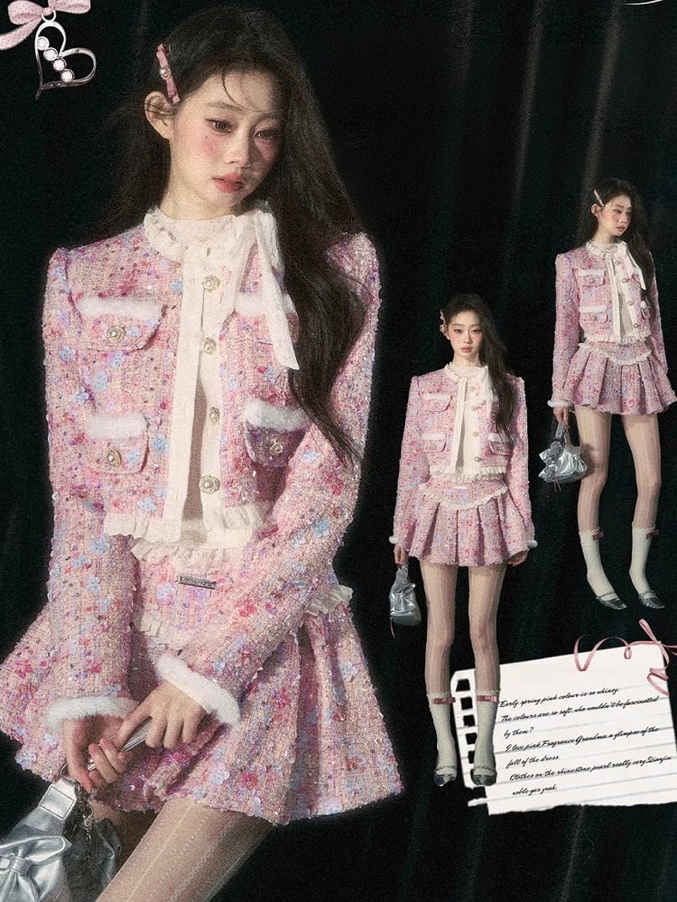Rosa Jacke mit floralen Perlenverzierungen und Pailletten