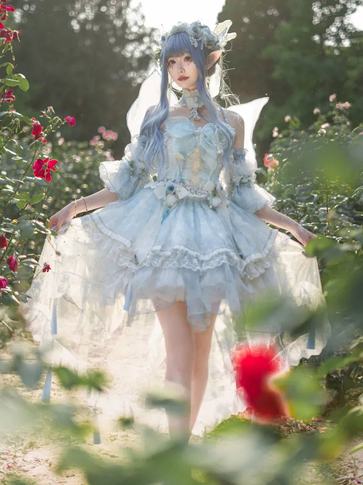 Volles leichtes Schmetterlingskleid Lolita JSK Blaues Design-Set Floral Fairy Princess