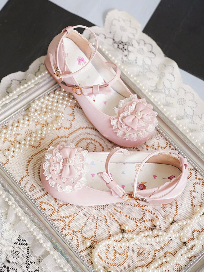 Zehenbesatz Herz Top Spitze Schleife Rosa bei Baby Schnallen Lolita Rund