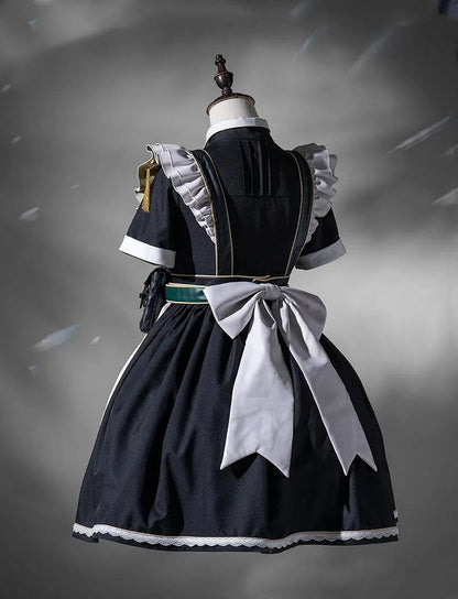 Kleid kurz Militär voller Lolita Flatterärmel und Dienstmädchen Schürze Set schwarz