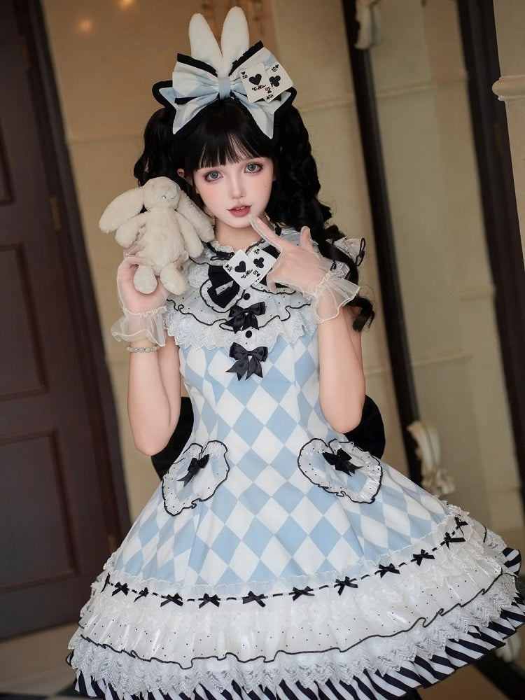 Alice in Wonderland Vibes Bunny Ears KC Blue Diamond Big Bow