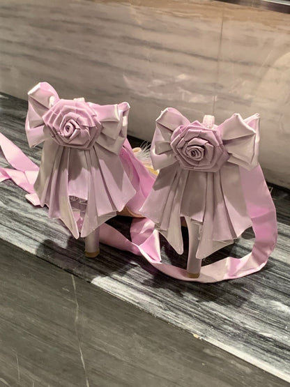 Elegant Rose Theme Bowknot & Bead Accents Lolita Shoes - 9.5cm High Heel - Cheese Mango