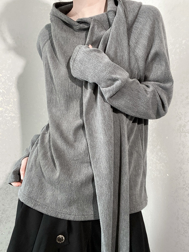 Cuffs with Scarf Neck Long-sleeve Hoodie Thumbhole