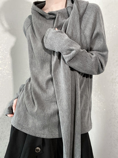 Cuffs with Scarf Neck Long-sleeve Hoodie Thumbhole