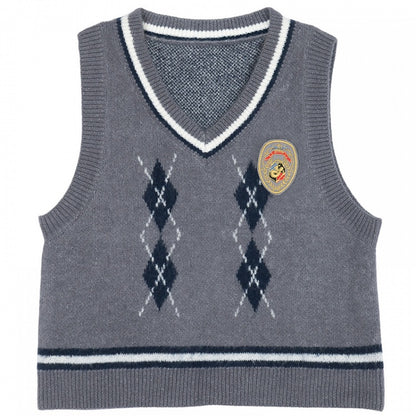 グレーのVネックダイヤモンドプレッピーニットベスト