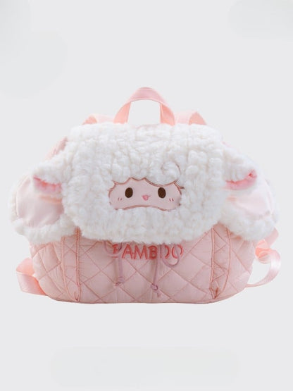 Diamond Letter Lamb Backpack Flap WhitePink Embroidery Plush Pattern