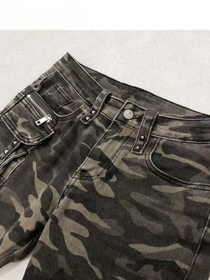 Holes Flare Jeans Camo Green Silhouette Details Pattern Distressed Army