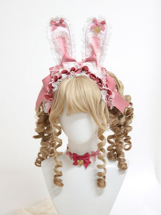 Ruffled KC Bunny-Ear Lace with Pastel Pink Charm Heart
