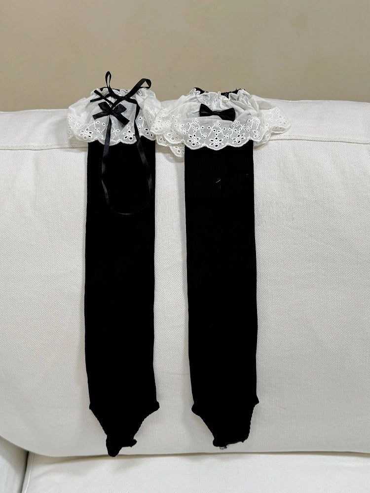 Warmers with Bow Footless Lace Leg Ruffled