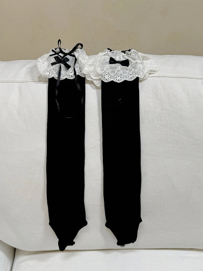 Warmers with Bow Footless Lace Leg Ruffled