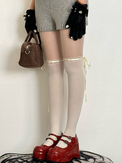 White Self-tie Decorated Tights Straps