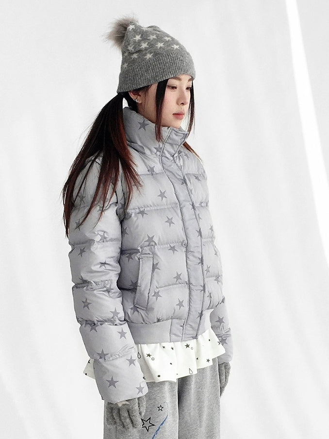 Veste amovible avec manches détachables à motif étoiles et capuche en duvet gris et peluche amovible, multipositions