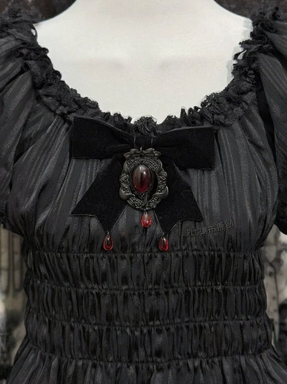 Gothic Rhinestone Bow Brooch with Pendant - Boobi Shop