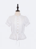 White Lace Trimmed Elegant Lolita Blouse with Drawstring Belt