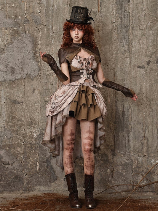 High-Low-Rock aus Jacquard mit Batikmuster und Rüschenbesatz