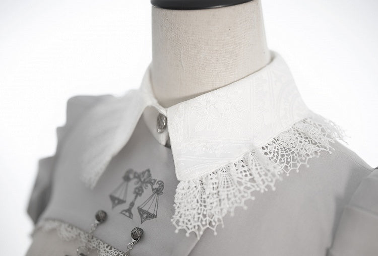 Sleeves Lolita Long Top Cropped Gray Embroidery Scale Gothic