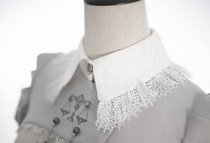 Sleeves Lolita Long Top Cropped Gray Embroidery Scale Gothic