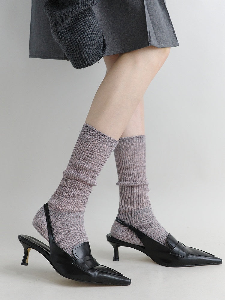 Knit Socks Marled Ribbed Slouchy Calf