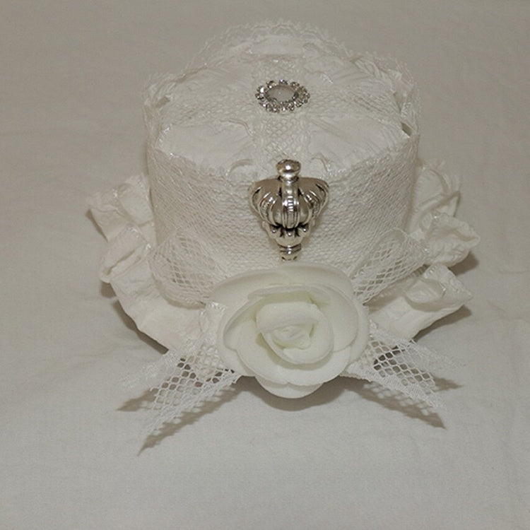 トリムクラウンハット ホワイト装飾デザイン レース 蝶結び 花柄 ミニディテール