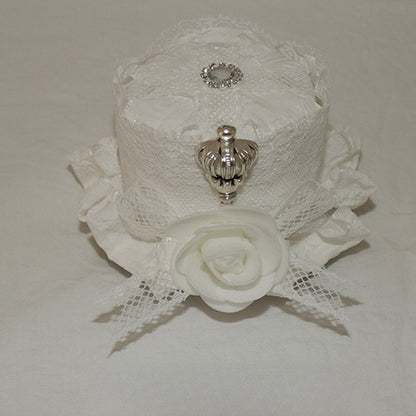 トリムクラウンハット ホワイト装飾デザイン レース 蝶結び 花柄 ミニディテール