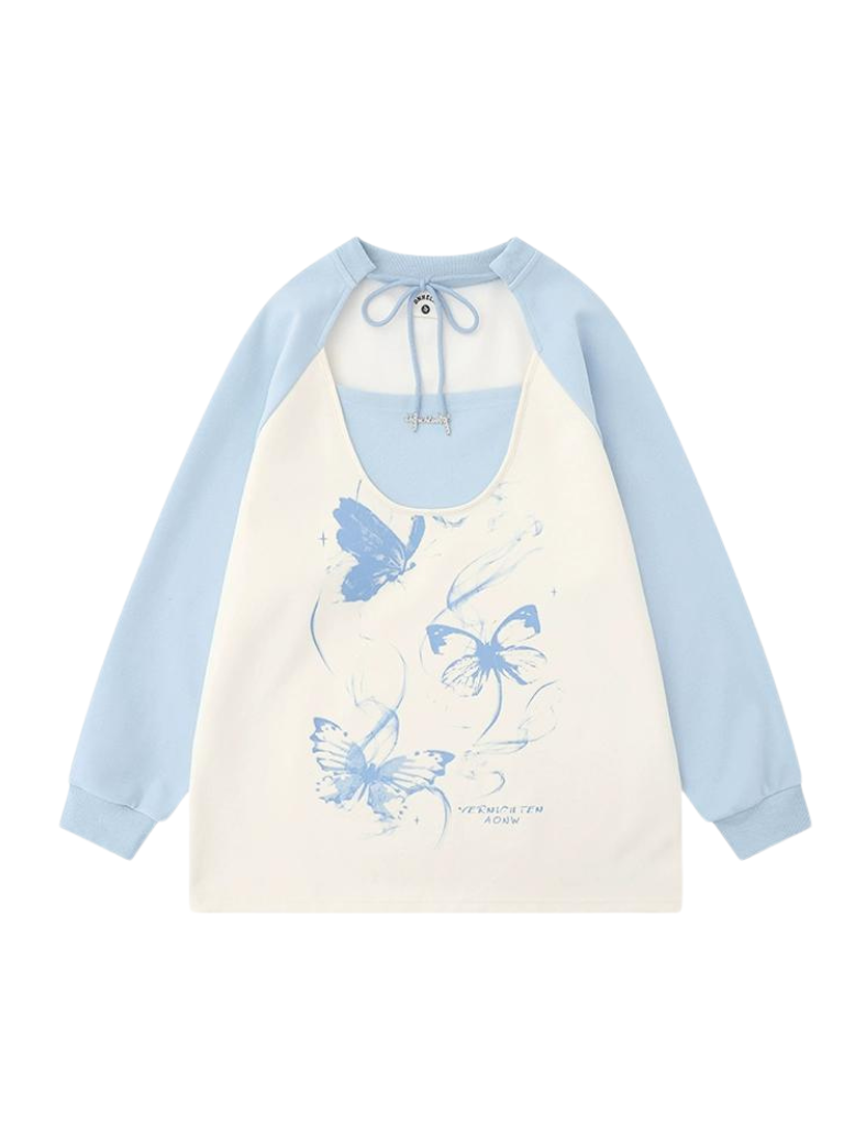 Butterfly Over Print Tops Loose