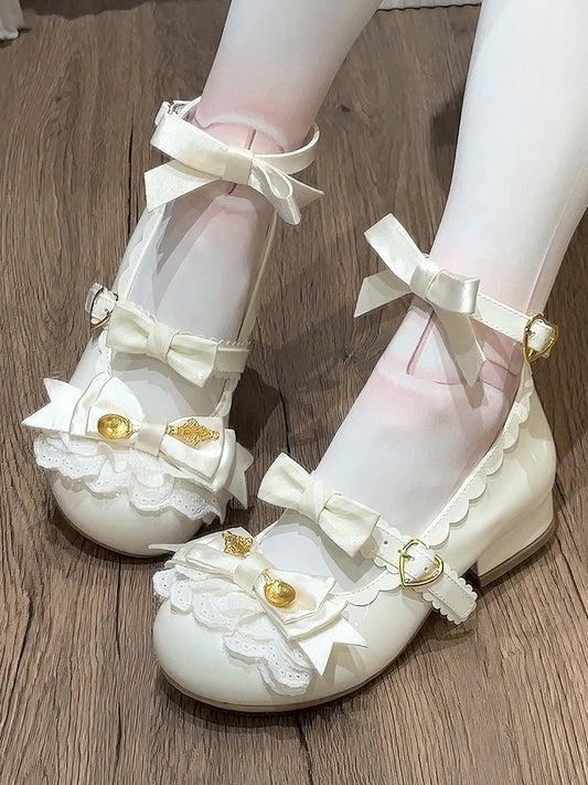 Multi-Tier Leather Low-heel Shoes Lolita 3cm PU Off-white for -