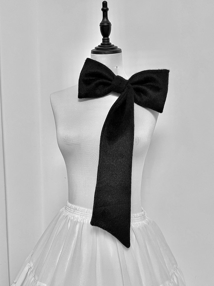 Woolen Big Bow Brooch Black