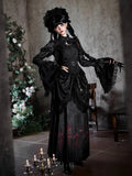 Black Gothic Butterfly Corset Set | Corset Top + Horse-face Skirt + Bolero + Waist Drapery + Brooch | With PUJI